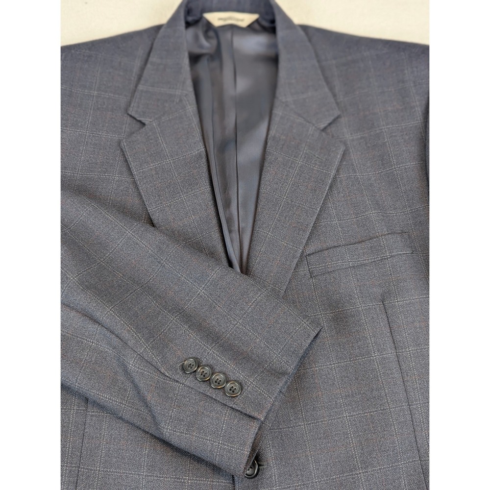 Pronto Uomo‎ Mens 48 Regular Gray Windowpane Notched Lapel Wool Blazer Jacket - Picture 4 of 15